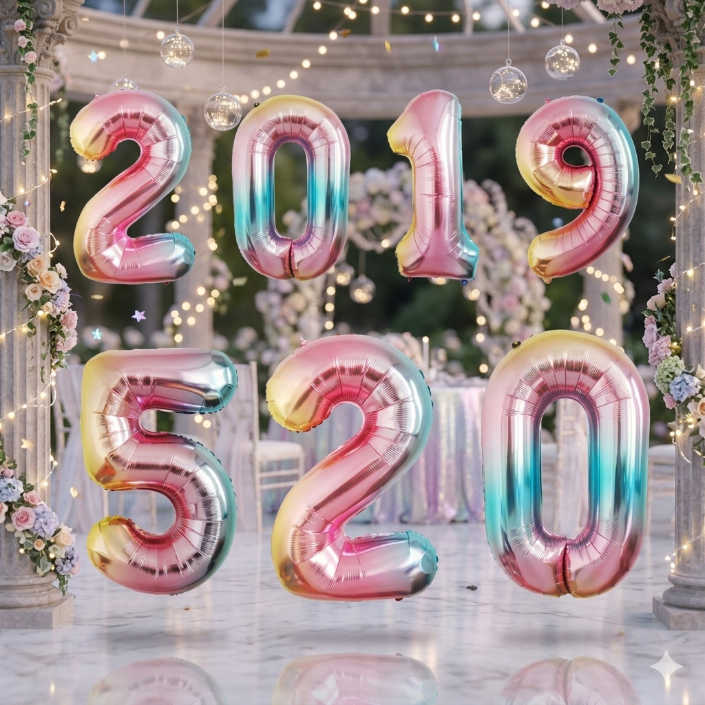 40 inch jumbo biodegradable foil number balloons with high barrier dual side metallization and 5mm heat sealed edges for private label retail runs.