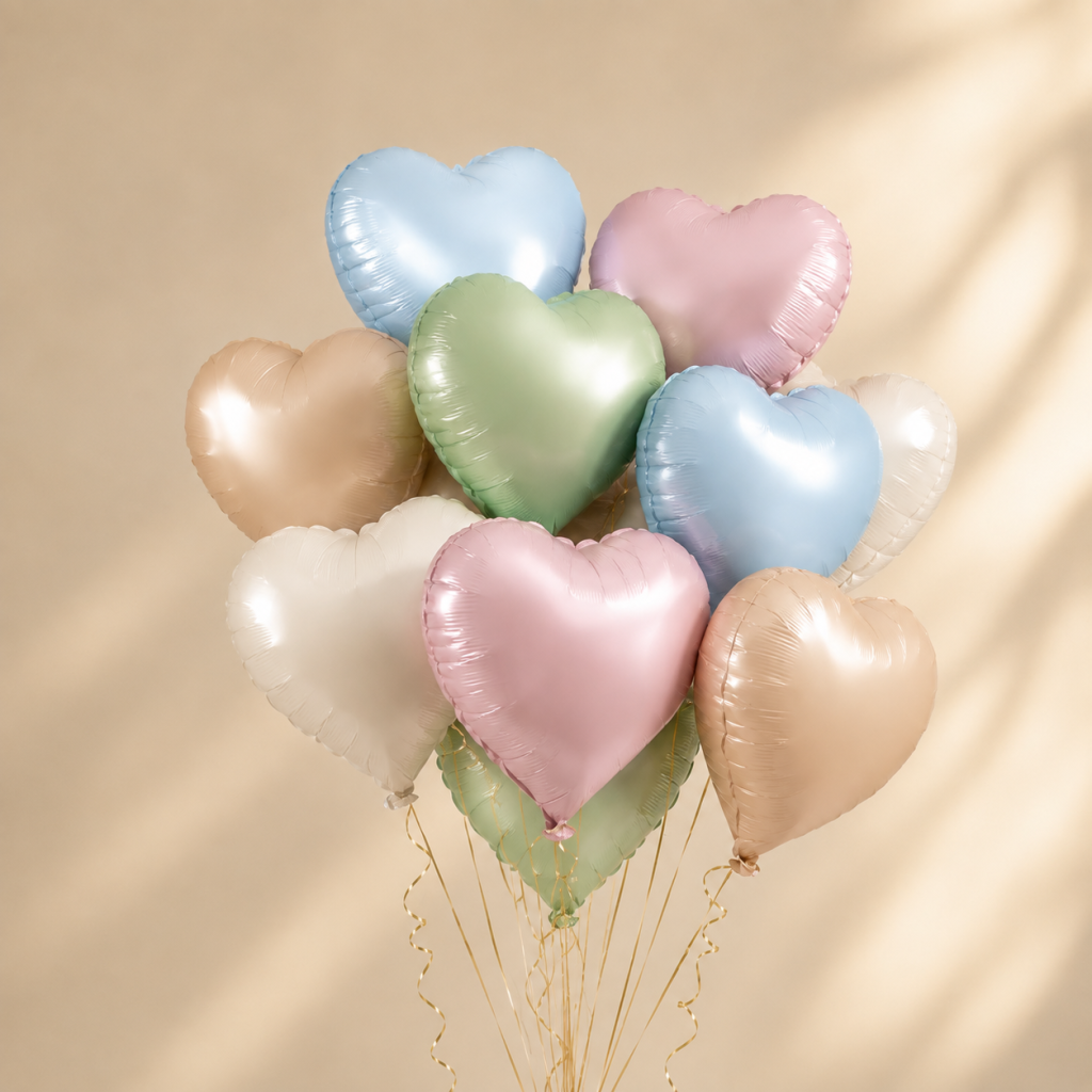 Premium magenta heart shape biodegradable foil balloons custom manufactured by FAIR factory for festive decorations