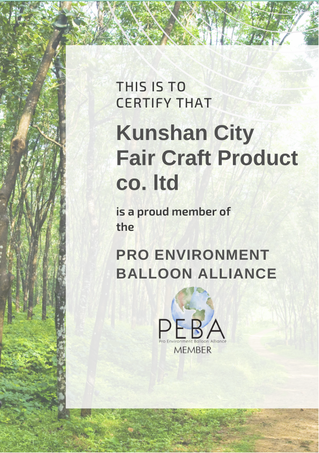 pro environment balloon alliance member certificate kunshan fair craft factory