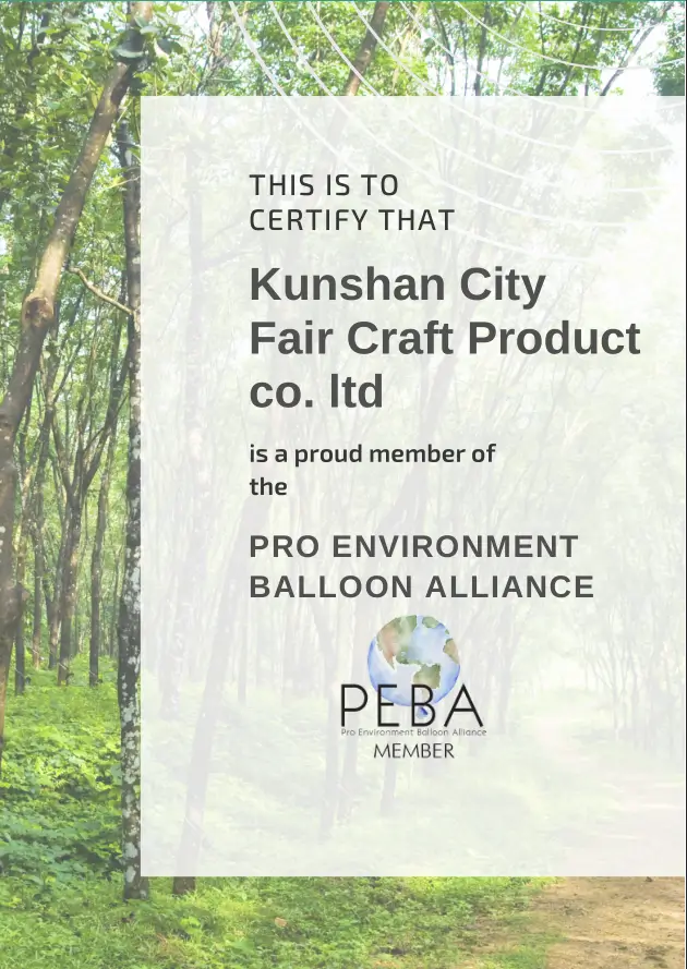 pro environment balloon alliance member certificate kunshan fair craft factory